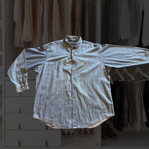 Vintage Ralph Lauren Men's Light Blue Jean Shirt XXL